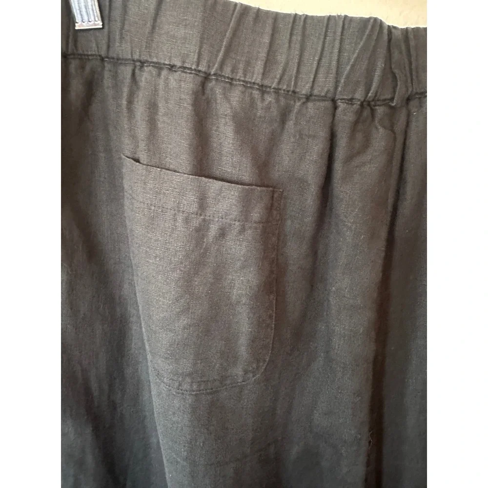 Quince Black 100% European Linen Wide Leg Cropped Pants XL Elastic Waist